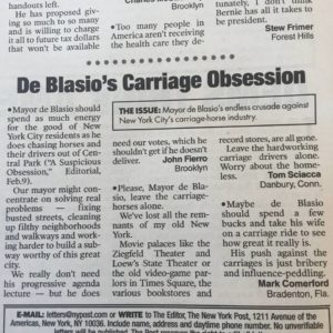 Letters to the Editor, New York Post, 2/12/2014